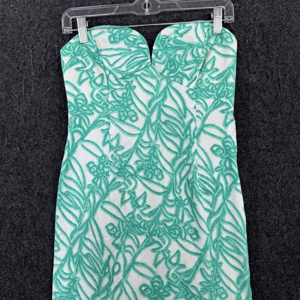 Milly Dress Women's 4 Green White Tropical Floral Strapless Sweetheart Mermaid - Picture 2 of 8